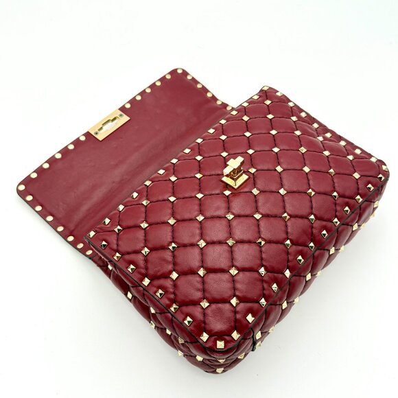 Valentino Garavani Rockstud Spike Red 2 Way Shoulder Bag Leather Handbag - Picture 8 of 10